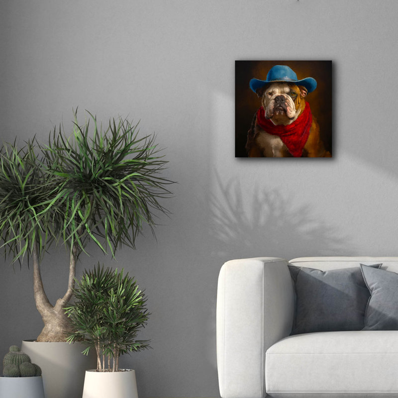«Bulldog Cowboy» par Sean Parnell, art mural sur toile, H 18 po x l 18 po x P 0,75 po