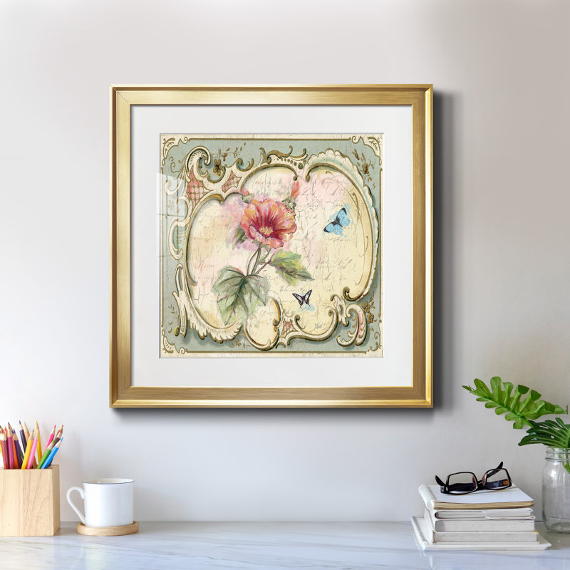 Classical Flower IV - Reproduction d'art graphique sur papier encadré, Papier encadré doré, H 17,5 po x l 17,5 po x P 1,5 po