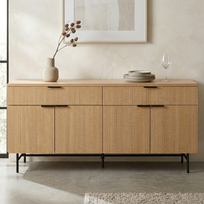 Buffet 69 po avec 2 tiroirs et 4 portes, charnières à fermeture en douceur, armoire de rangement moderne