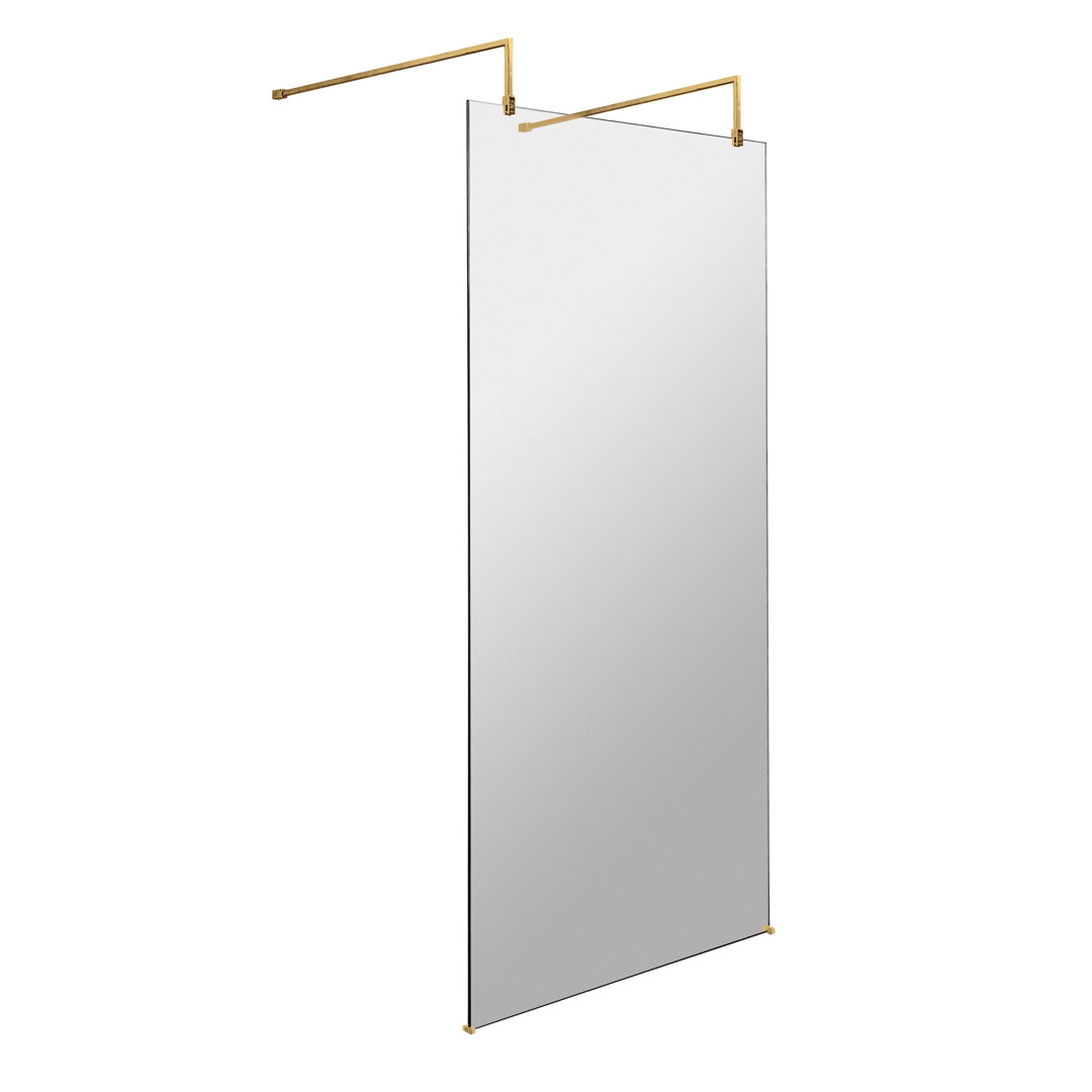 B&Q - 900mm Brushed Brass Wetroom Screen With Arms & Feet8mm Toughened GlassWetroom Screen For Premium Bathrooms - Image 2