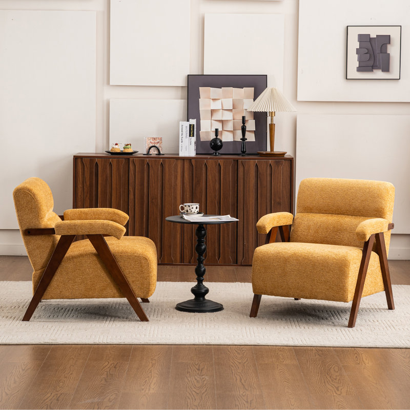 Chaise d'appoint rembourrée de style Mid-Century avec pieds en bois massif, Jaune
