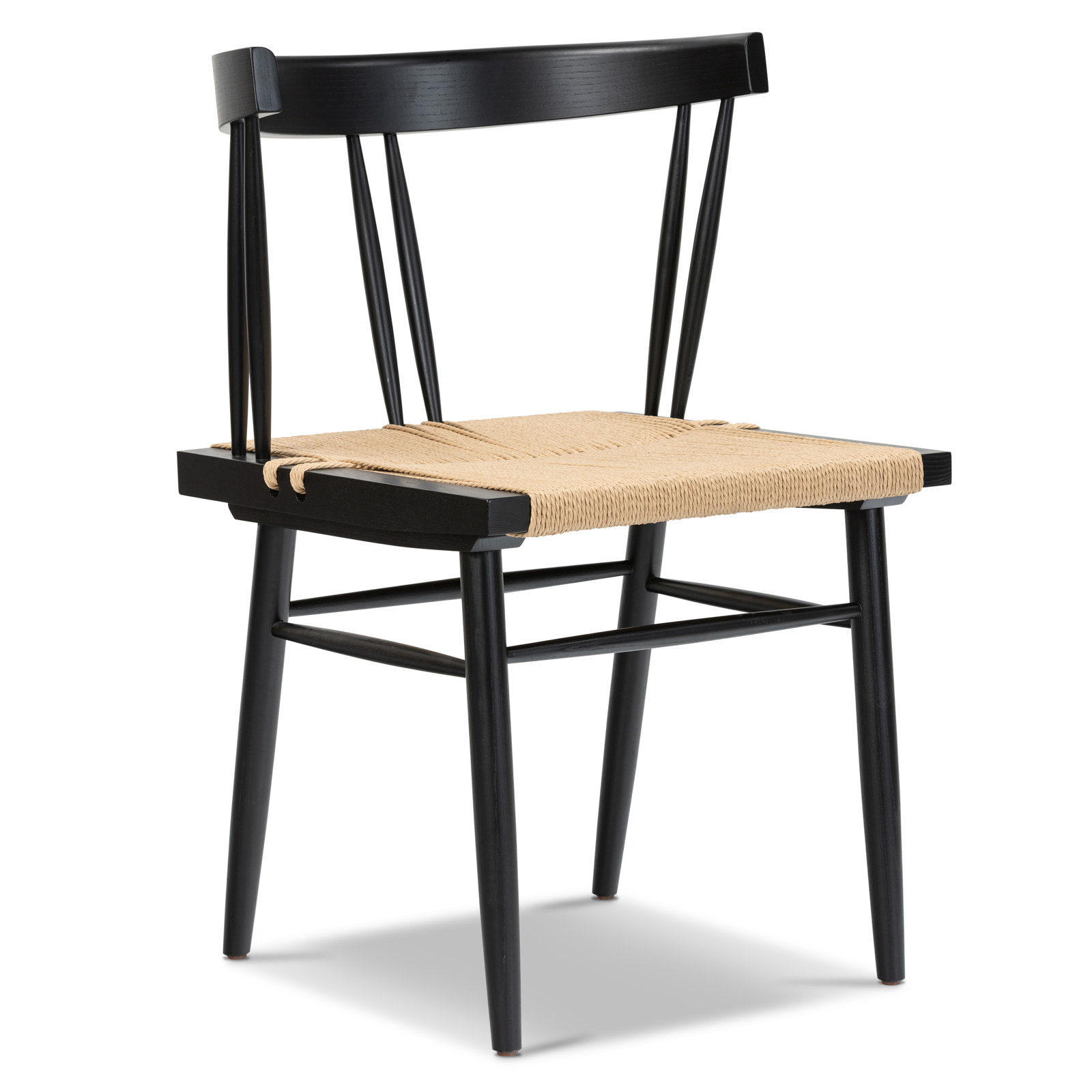 Ferrara Wood Dining Chair with Handwoven Hemp Cord Seat, Black
