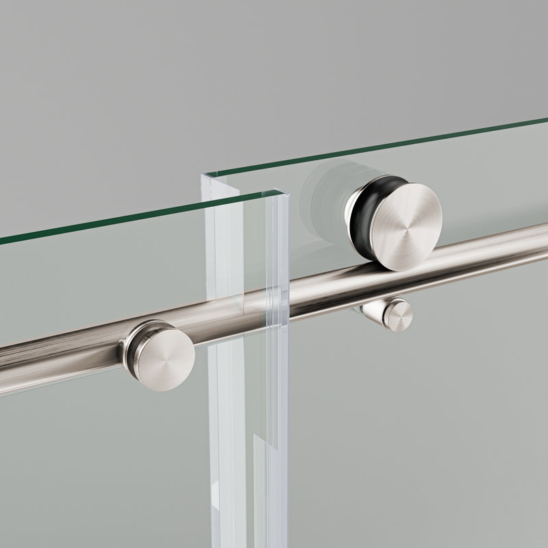  Frameless Shower Door, Sliding Shower Door, With  5/16"(8Mm)Thick Tempered Glass Shower Enclosure, Brushed Nickel