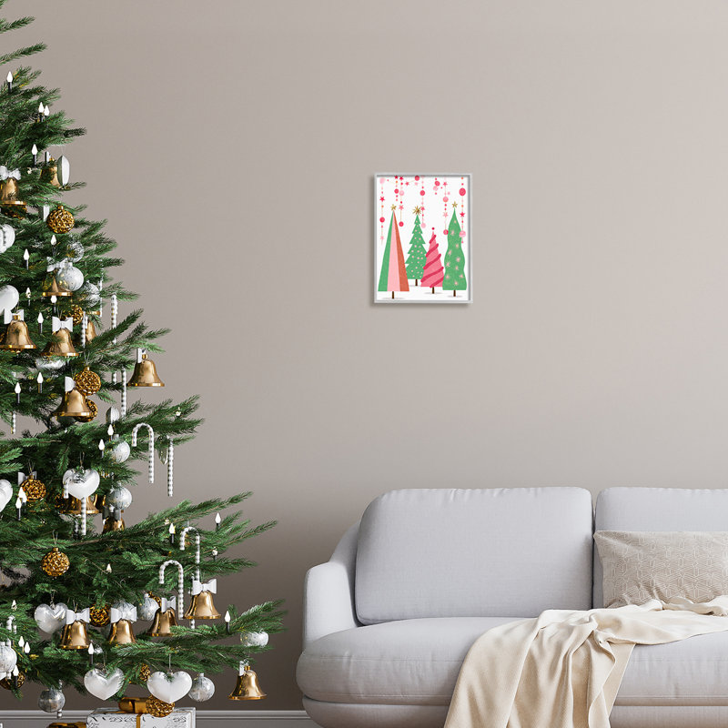 "Rose et vert", arbres de Noël encadrés sur bois par Ziwei Li, impression, H 14 po x l 11 po x P 1,5 po