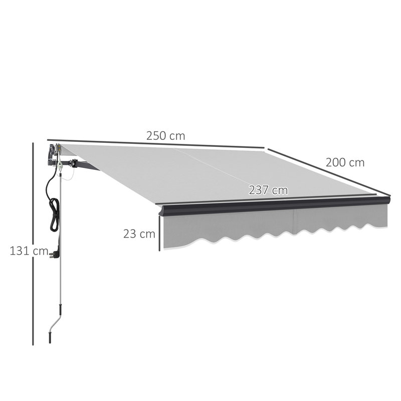 Outsunny 250cm W x 200cm D Polyester Cover Motorised Retractable Sunshade Awning, Light Grey
