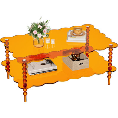 Acrylic Coffee Table, 2-Tier Living Room Table With Storage, Center Table Mid-Modern Century For Living Room (Orange, 37.8“×23.6“×15.7”)