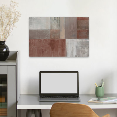 Homespun rouge contemporain abstrait gris brun gris