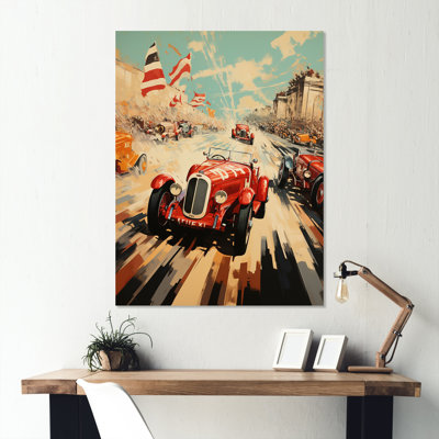 Vintage Race Car Rally 2 - Race Tracks Metal Wall Art