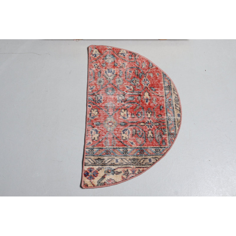Handmade Vintage Oushak Turkish Rug - Small Round Red Carpet Wall Hanging Decor 9506