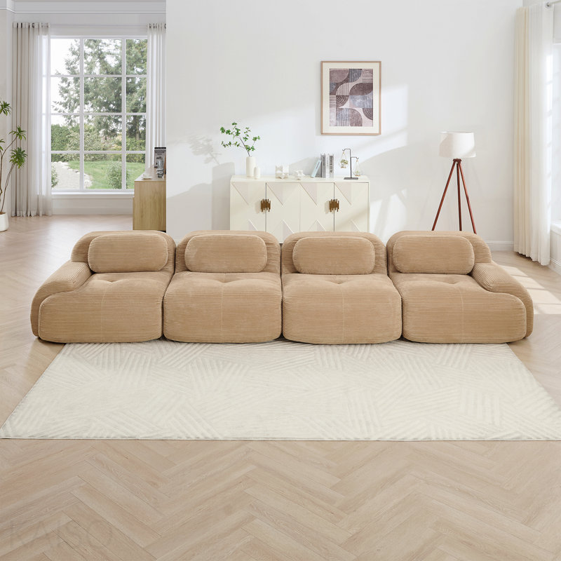 Canapé modulaire 4 places - tissu velours côtelé, éponge haute résilience 32D, conception ergonomique - brun clair