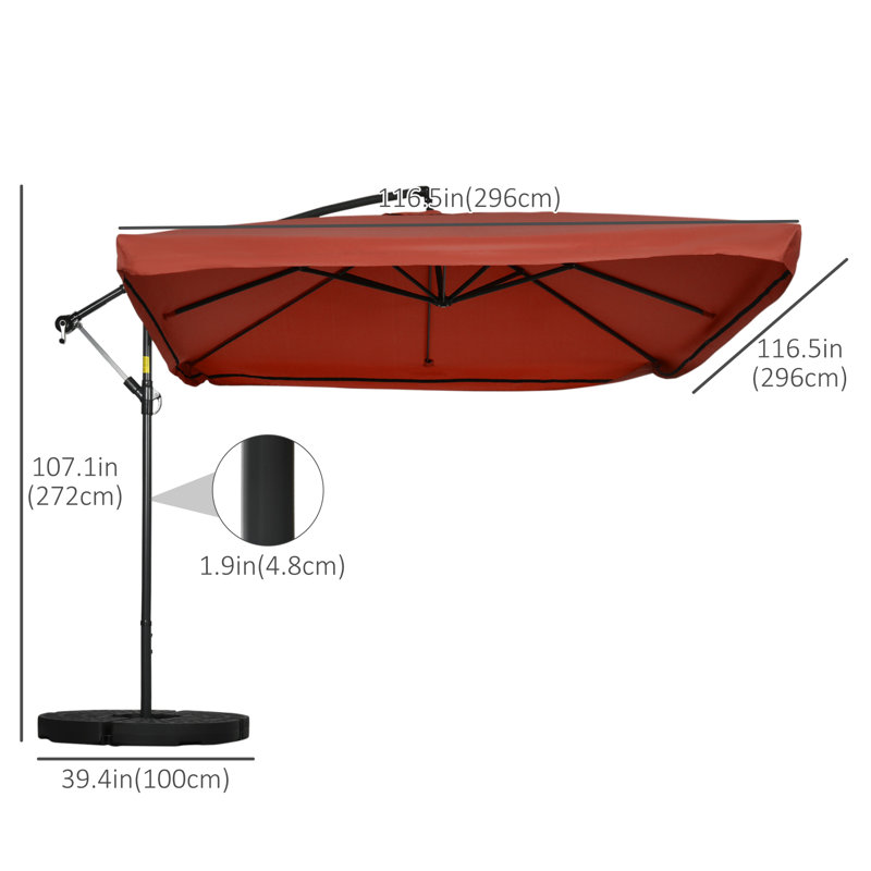 Parasol carré en porte-à-faux 116,5 "Aida, Rouge