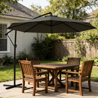 Parasol de jardin en porte-à-faux avec auvent rotatif 360 ° et 090 ajustable, poteau rouille 200 g / m², housse de protection rotative à 6 positions, ventilé inclus