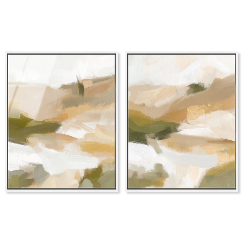 Beige Temptation Duo, ensemble de décorations murales vertes encadrées par Art Remedy, cadre blanc, 16 x 20, Cadre blanc