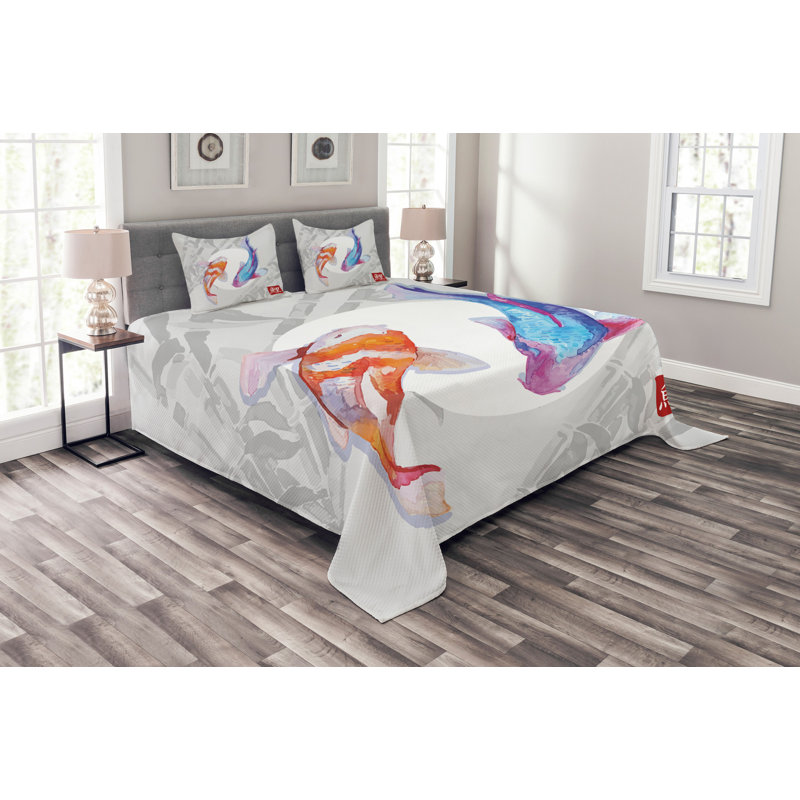 Koi Fish Bedspread Set with Shams, 220 x 264 cm