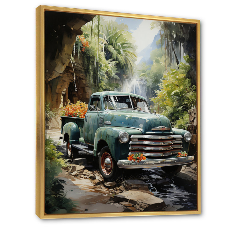 Kampou, camionnette verte Enchanting Waterfall III - impression, H 20 po x l 12 po x P 1 po, Cadre flottant doré