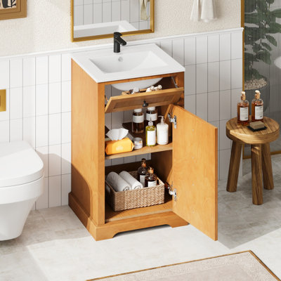 20" Bathroom Vanity With Integrated Ceramic Sink, Bathroom Cabinet With Soft-Closing Door, Solid Wood Bottom Frame For Small And Medium Restroom