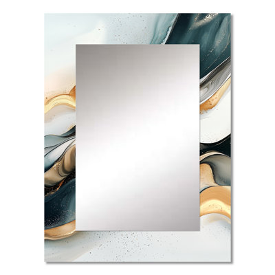 Vardin Abstract Golden Glacial Echo Of Liquid Reflections I - Shapes Large Wall Mirror, Modern Unique Mirror, Printed Metal Art