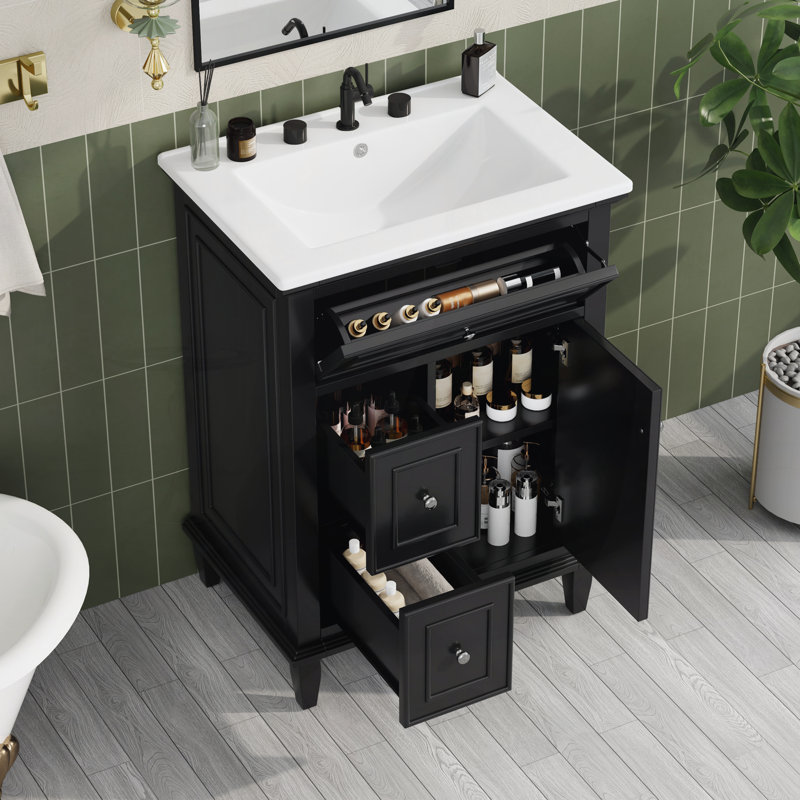Meuble-lavabo 24 po avec lavabo, Noir, noir, noir, noir