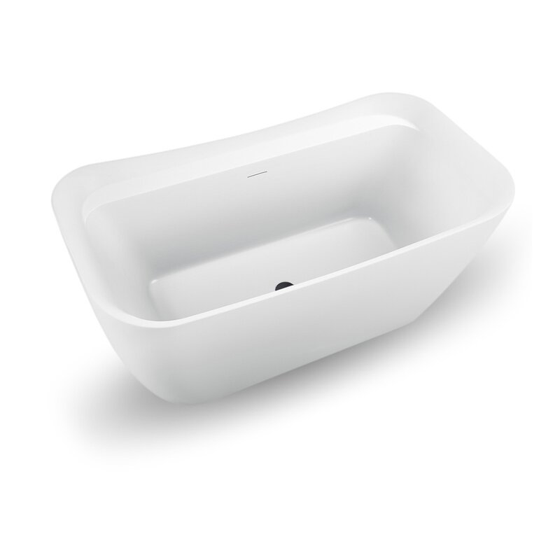Baignoire de trempage autoportante 59 "avec drain et plateau en bambou 59" Streamline, Noir mat