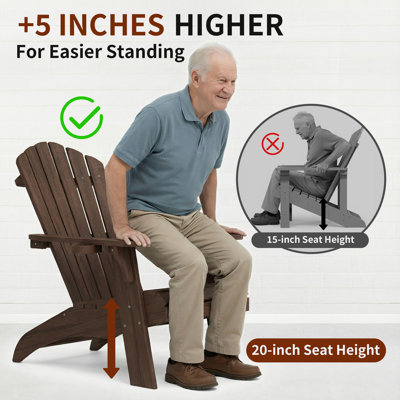 Chaise Adirondack, chaise de patio surdimensionnée pour l'extérieur 350 lb avec porte-gobelet, siège d'extérieur toutes saisons résistant aux intempéries et à la décoloration, brun