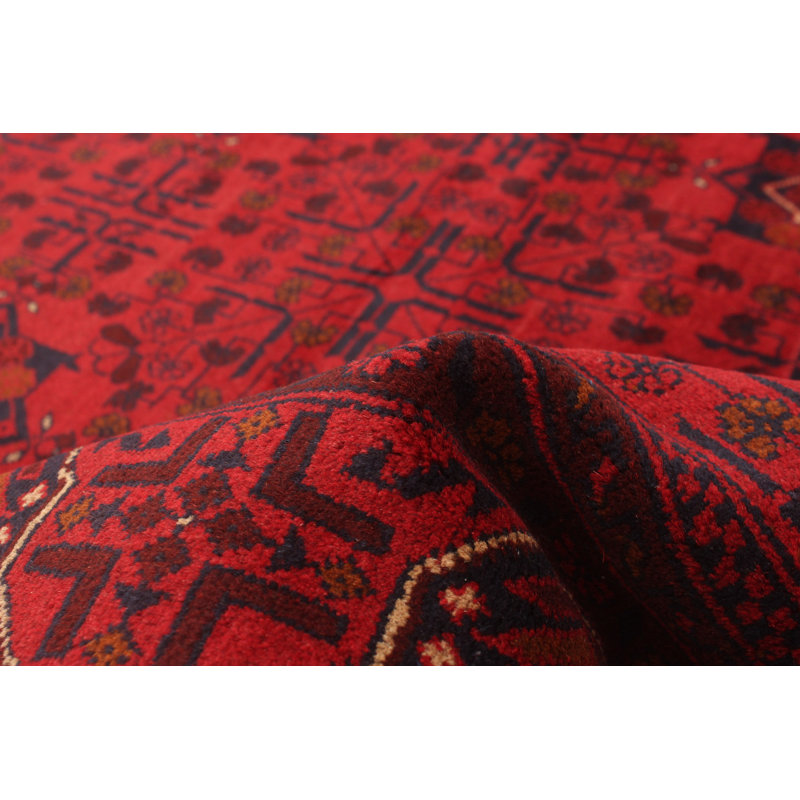 Tapis rouge noué à la main Esari Turkman 6 pi 7 po x 9 pi 6 po