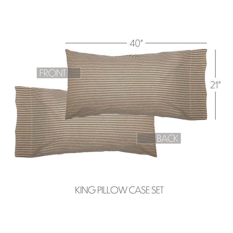King Size Charcoal and Creme Cotton Striped Pillowcase Set