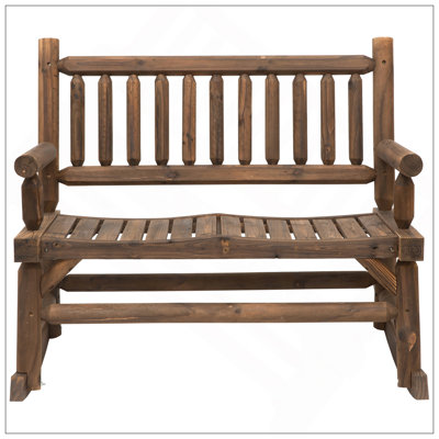2-Person Wood Rocking Chair With Log Design, Heavy Duty Loveseat With Wide Curved Seats For Patio, Backyard, Garden, Natural by Ebern Designs