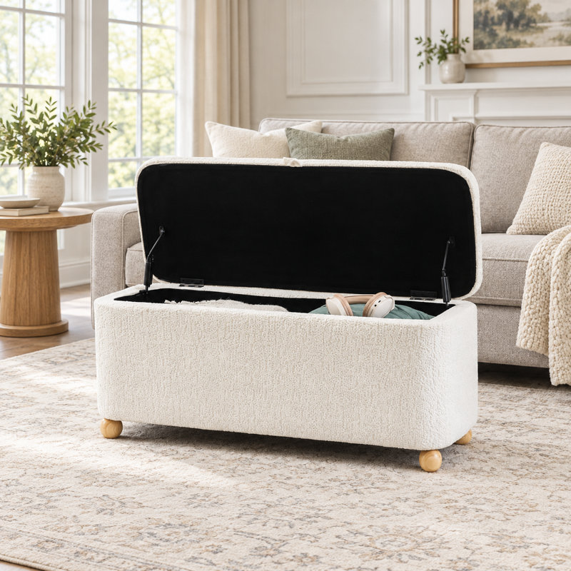 Banc de rangement rectangulaire, Crème Boucle