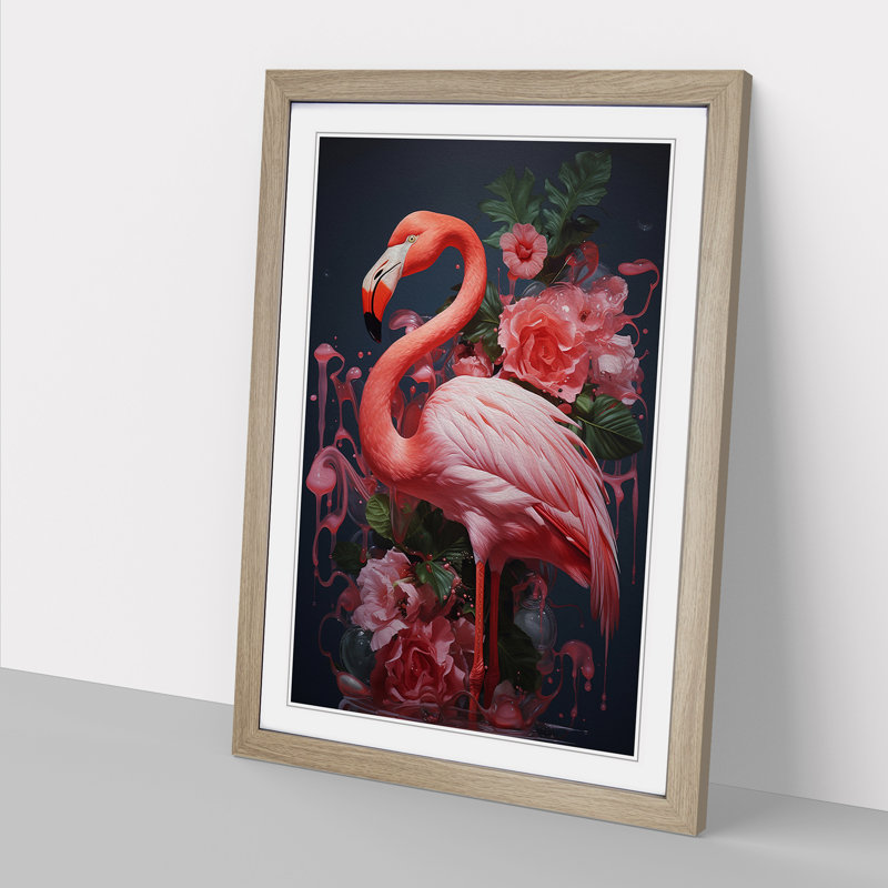 Flamingo Neo-Plasticism No.2 - Single Picture Frame Print on Wood, Oak Framed, 34cm H x 25cm W