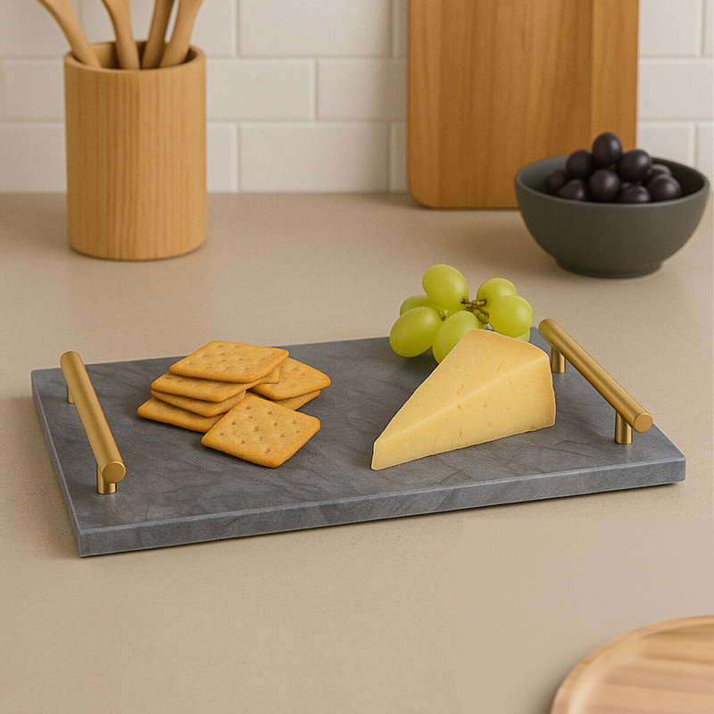 Everleigh Marble Tray, Black/Gold
