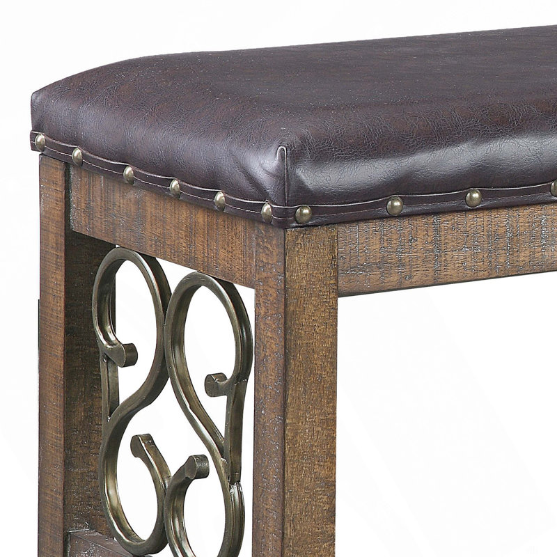 Synthetic Leather & Weathered Cherry Finish Bench