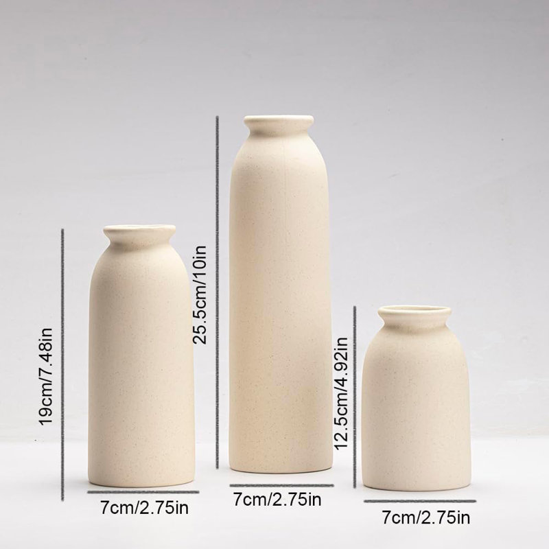 Ensemble de 3 vases en céramique 10 pouces, style bohème nordique moderne, blanc et beige, avec vases à poignée, 5 à 10 pouces de hauteur