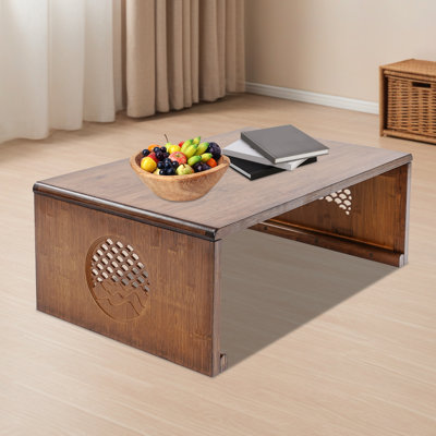 Zen Style Bamboo Low Floor Table, Foldable Rectangular Coffee Table for Tea and Meditation, Walnut Finish