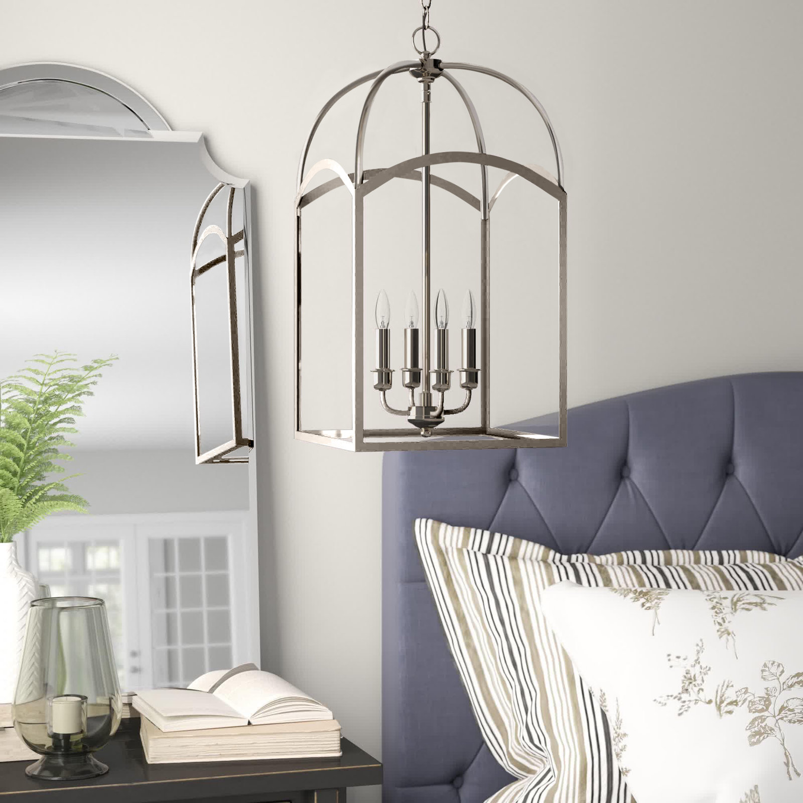 Laventall 4 - Light Dimmable Lantern Chandelier, Polished Nickel, 23" H x 12" W x 12" D