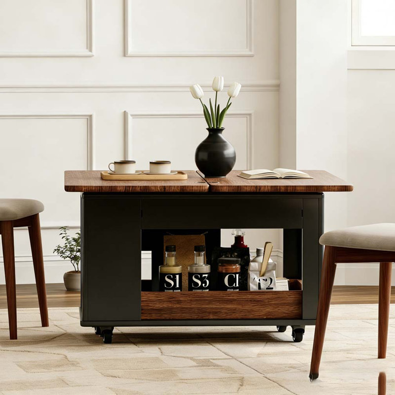 Table basse / table d'appoint moderne 27,6 po avec plateau pliable, Noir, noyer