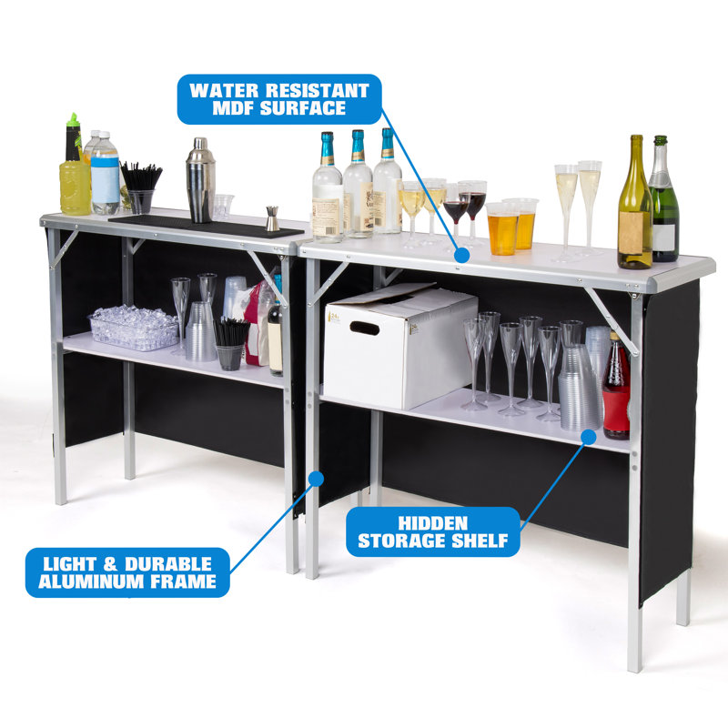 Black Portable Double Bar Table Set with Carrying Case