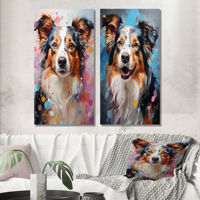 Playful Collie Portrait - Dog Metal Wall Art Living Room Set Of 2