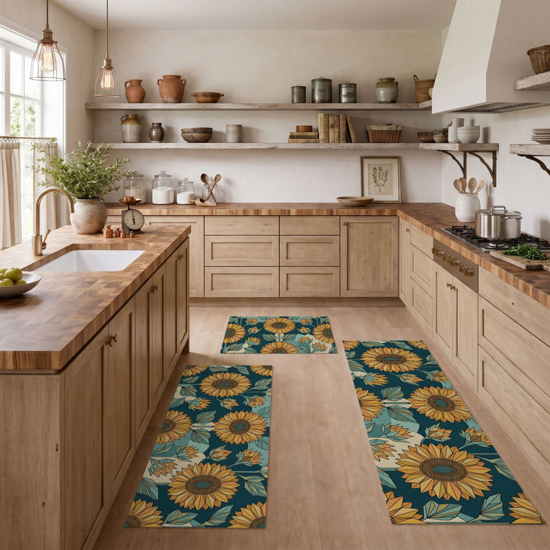 Sunflower Pattern Non-Slip Washable Kitchen Mats