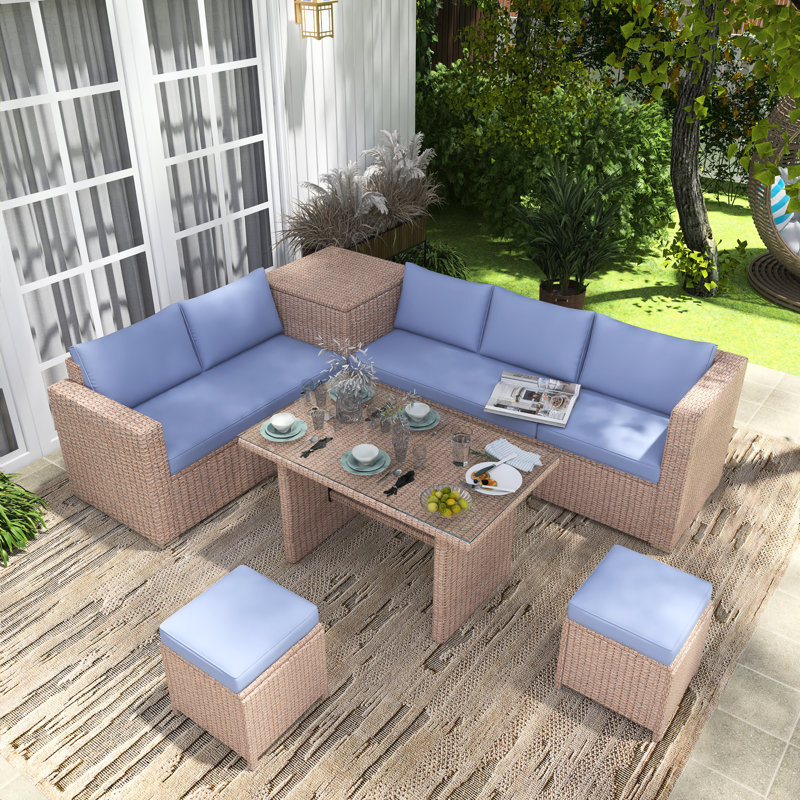 Ensemble repas pour 7 personnes, Bleu, Brun