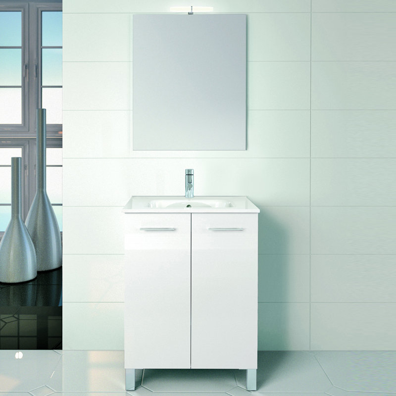 Logic 27.6'' Single Bathroom Vanity with Ceramic Top with Mirror, Glossy White