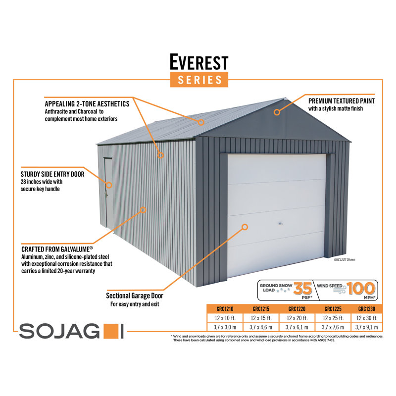 Sojag Everest Garage, 120" H x 144" W x 180" D