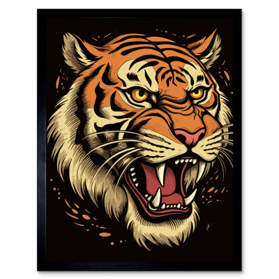 Corbinian Old School USA Tattoo Ink Body Art Growling Tiger Rockabilly Americana - Single Picture Frame Print