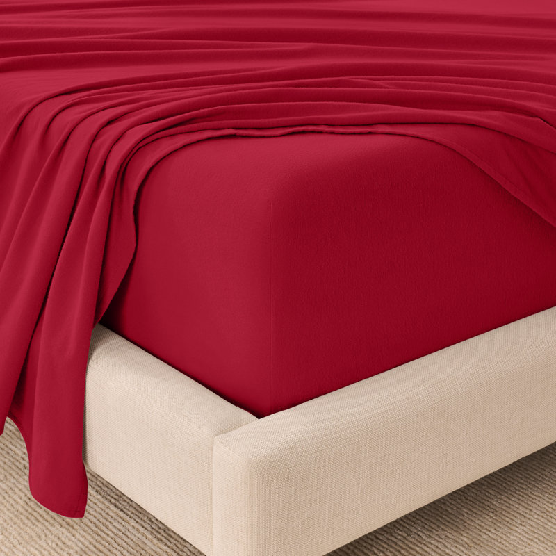 Organic 100% Cotton Flannel Sheet Set, Full Sheet Set with 2 Pillowcases, Red