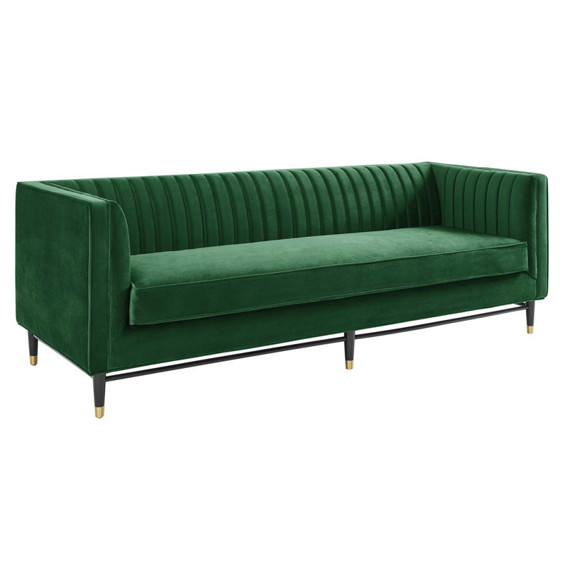 Devote Channel Tufted Performance Velvet Sofa, Emerald Velvet