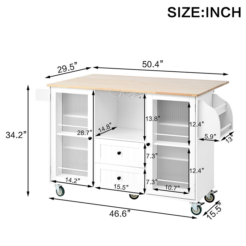 Chariot de rangement mobile pour îlot de cuisine sur roulettes avec plateau Dropleaf
