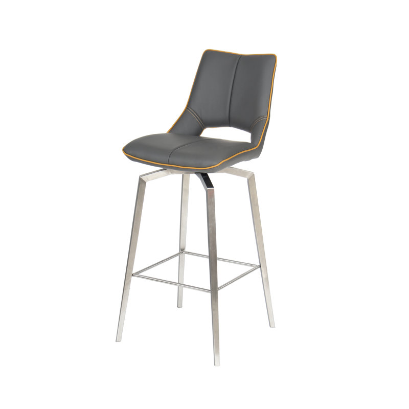 Virginia Swivel Upholstered and Faux Leather Bar Stool, Graphite Grey
