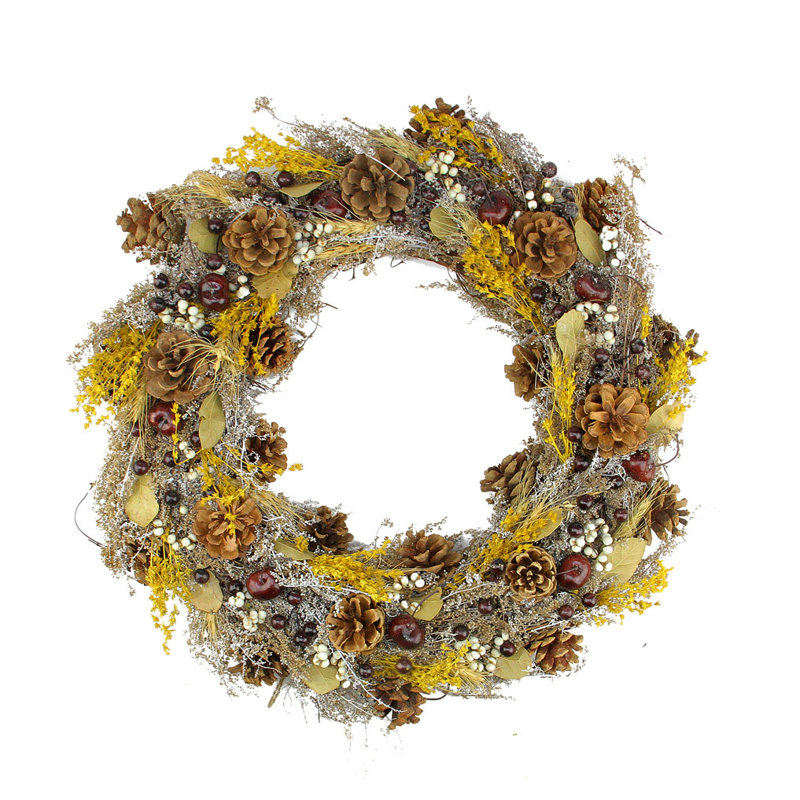 Couronne de Noël artificielle 20 po avec pommes de pin et blé - non éclairée