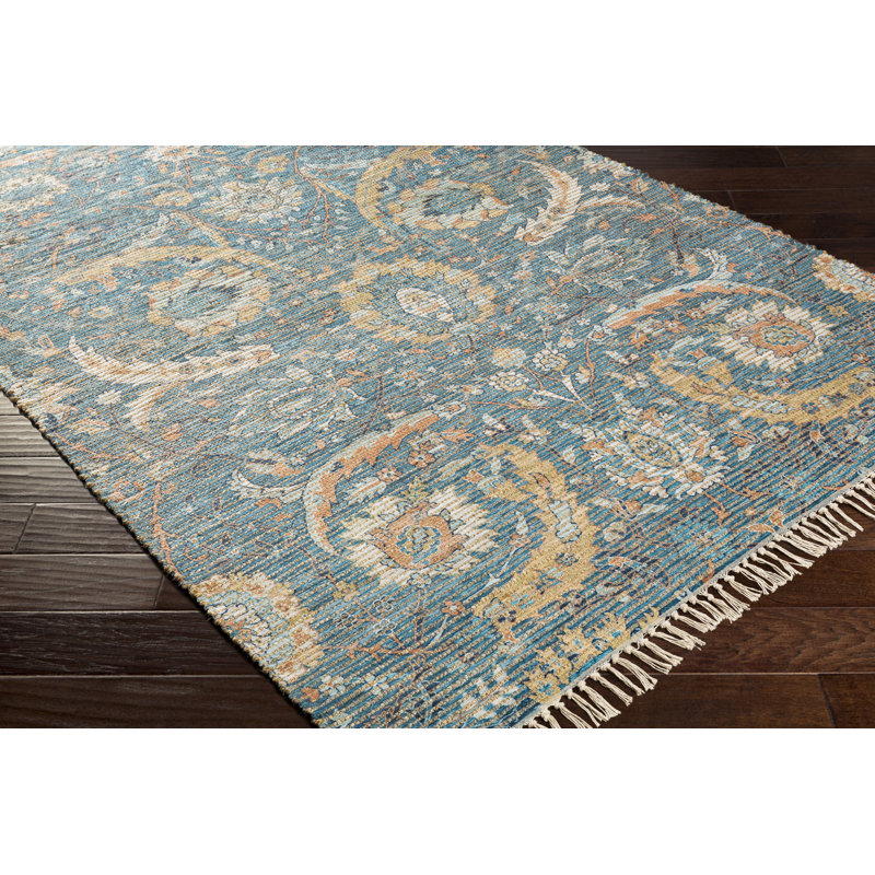 Tapis bleu ciel / brun clair à motif floral Ginn, Rectangle 2 pi 6 po x 4 pi