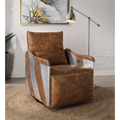 Fauteuil inclinable standard pivotant en cuir véritable de 28,4 po de largeur Aaliana