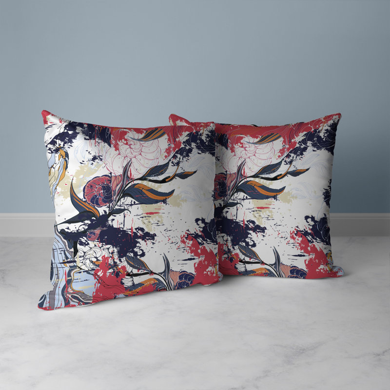 Coussin décoratif réversible d'intérieur / extérieur Leaf Lurker, H 18 po x l 18 po, Bleu marine / rose / orange